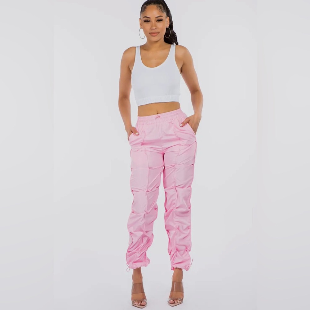 Pink Ruched Detail Trousers with Elegant Fit - Picture 2 of 7